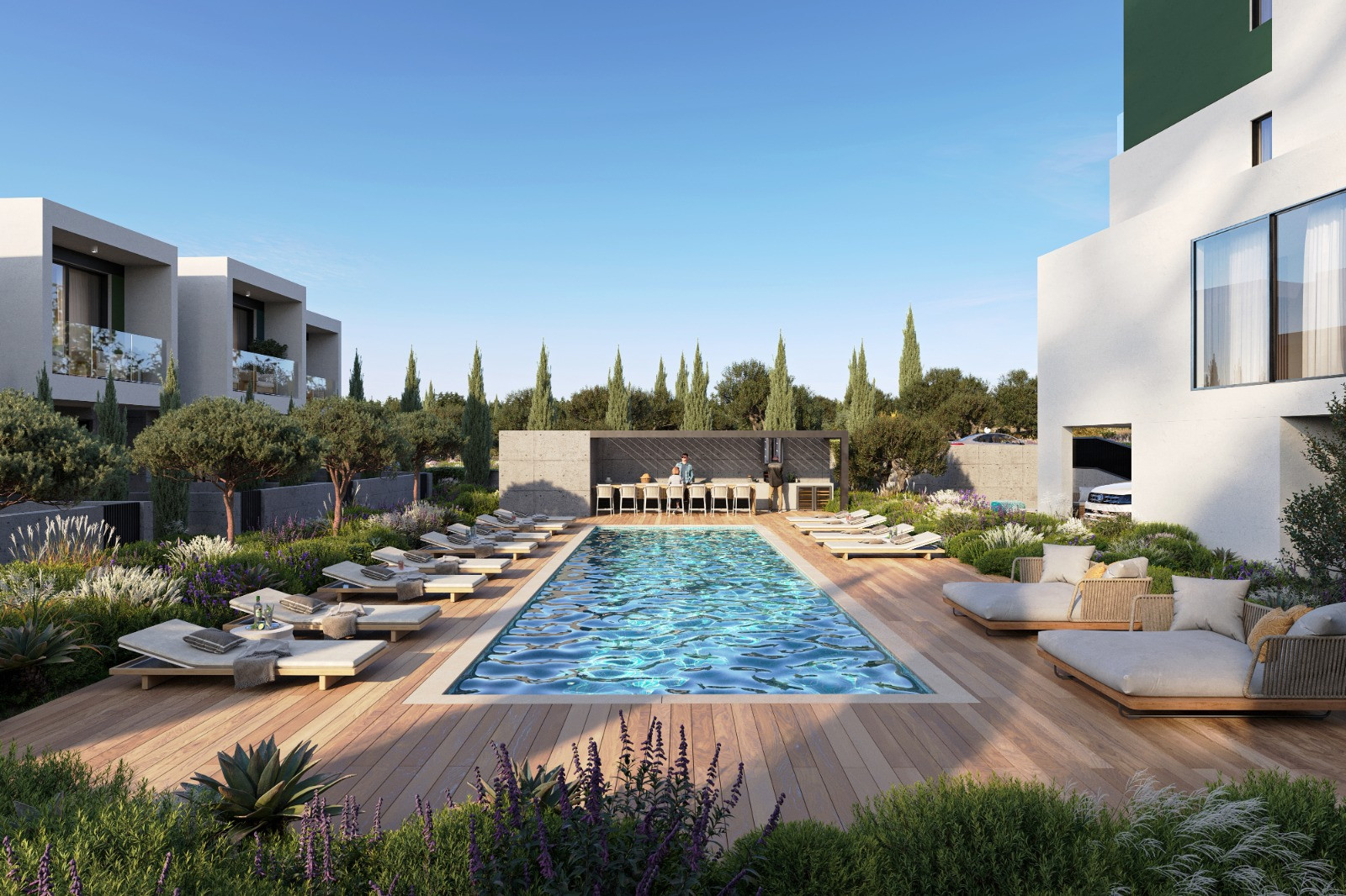 DOM na kľúč novostavba CYPRUS - PAPHOS poschodový 115 m2 s bazénom, 500 metrov k moru