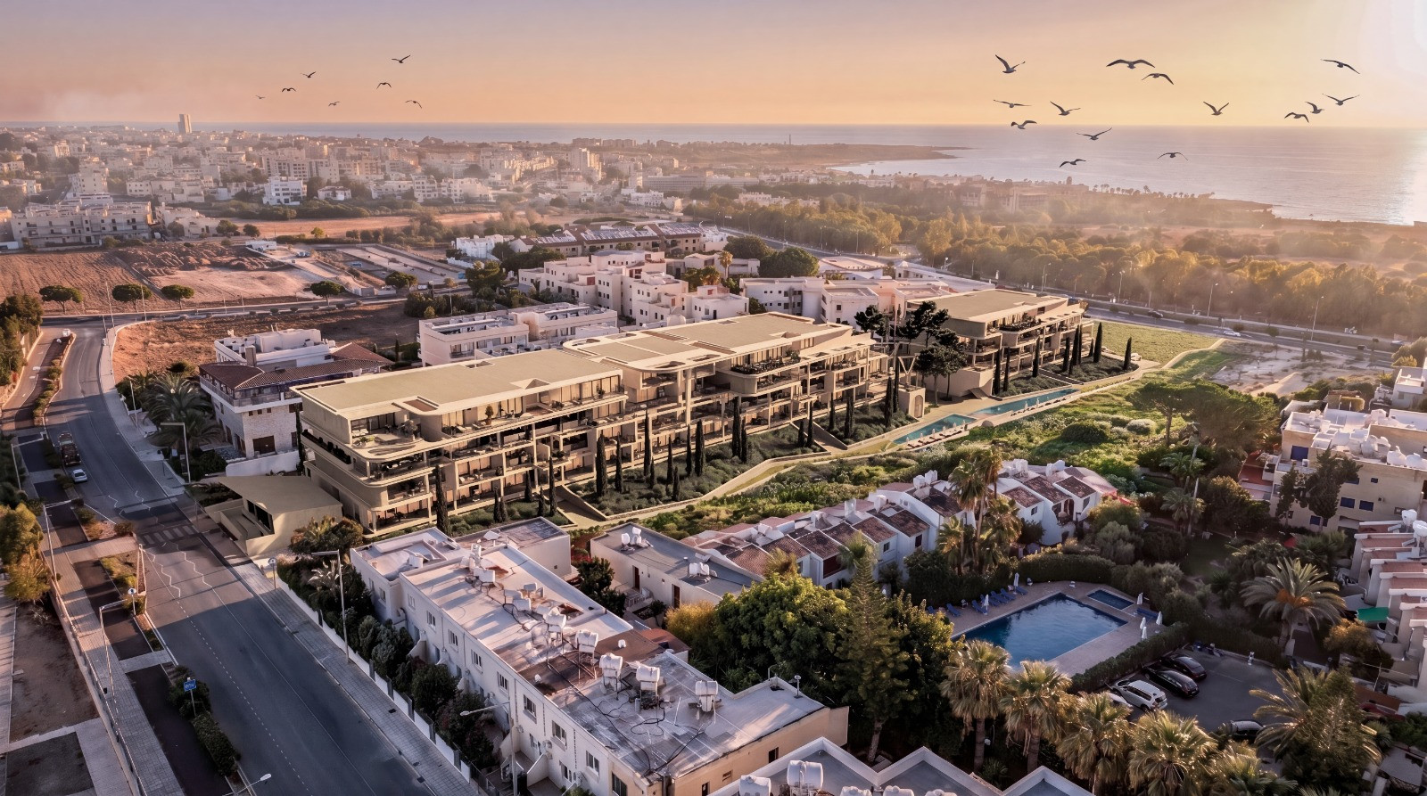 APARTMÁN TYP ŠTÚDIO A202 V PROJEKTE VASILEON 64 m2 CYPRUS - PAPHOS s bazénom, 200 metrov k moru, možnosť prenájmu a investičných výnosov