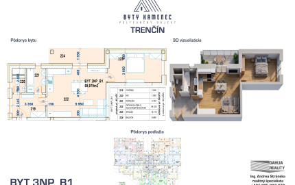Novostavba 2 izbový byt s balkónom 71 m2 a parkovaním Trenčín - projekt KAMENEC Zlatovce