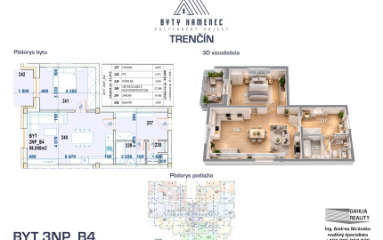 Novostavba 2 izbový byt s balkónom 63 m2 a parkovaním Trenčín - projekt KAMENEC Zlatovce
