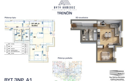 Novostavba 2 izbový byt s balkónom 68 m2 a parkovaním Trenčín - projekt KAMENEC Zlatovce