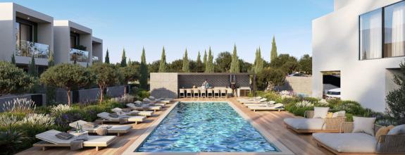 DOM na kľúč novostavba CYPRUS - PAPHOS poschodový 115 m2 s bazénom, 500 metrov k moru