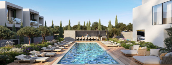 DOM na kľúč novostavba CYPRUS - PAPHOS poschodový 115 m2 s bazénom, 500 metrov k moru