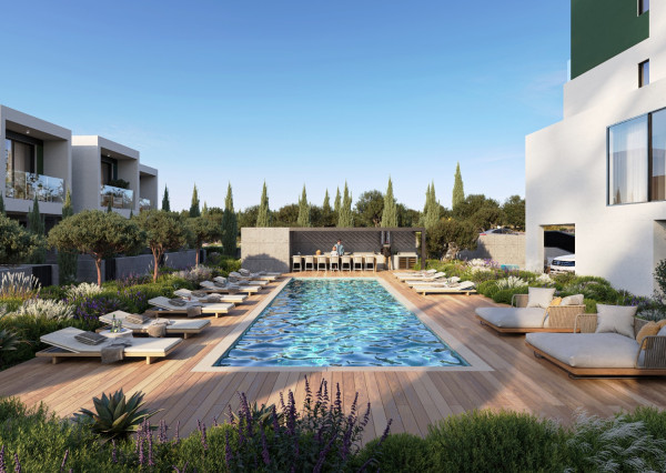 DOM na kľúč novostavba CYPRUS - PAPHOS poschodový 115 m2 s bazénom, 500 metrov k moru
