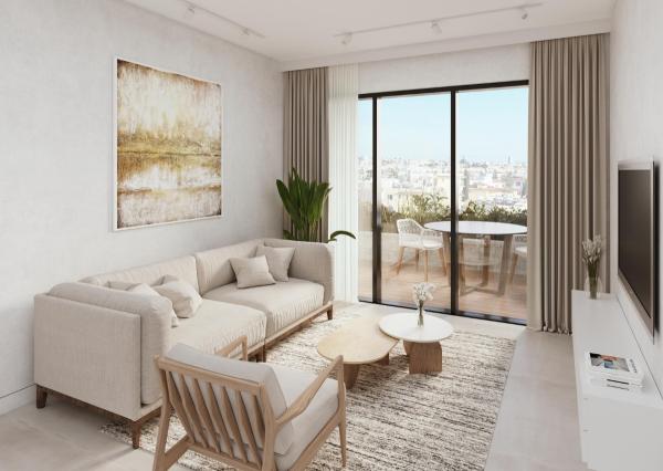 APARTMÁN CYPRUS -  PAPHOS, novostavba na kľúč 2 izbový 66 m2 s bazénom, 400 m k moru