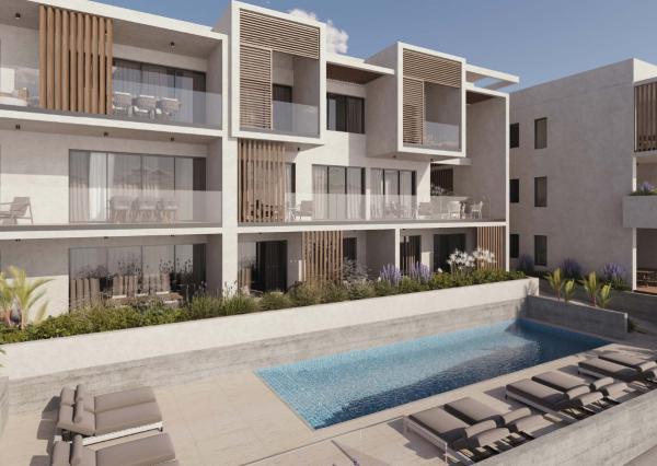 APARTMÁN CYPRUS -  PAPHOS, novostavba na kľúč 2 izbový 66 m2 s bazénom, 400 m k moru