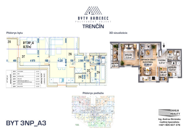 Novostavba 2 izbový byt s balkónom 62 m2 a parkovaním Trenčín - projekt KAMENEC Zlatovce