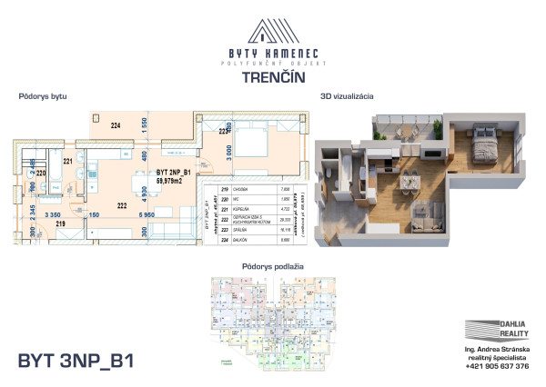 Novostavba 2 izbový byt s balkónom 71 m2 a parkovaním Trenčín - projekt KAMENEC Zlatovce