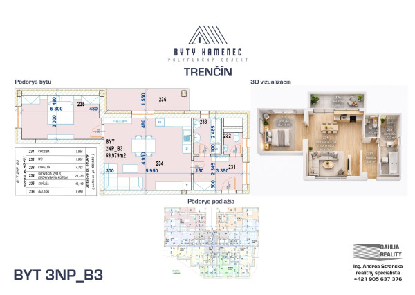 Novostavba 2 izbový byt s balkónom 71 m2 a parkovaním Trenčín - projekt KAMENEC Zlatovce